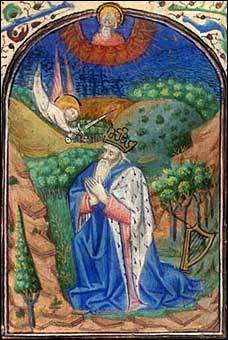 King David in Prayer. Glasgow Hours, f. 74r. c1460.